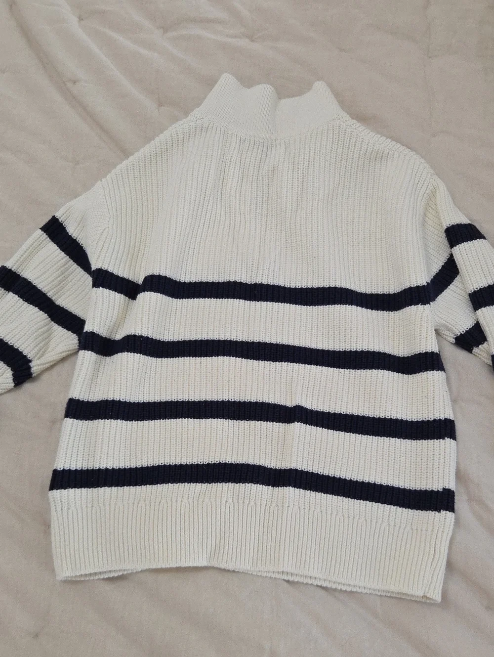 ZARA Kids Cream Half-Zip Sweater with Navy Stripe